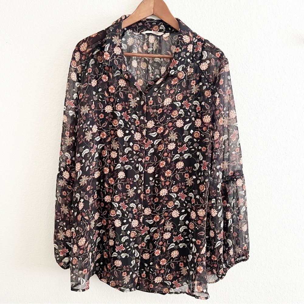 Soft Surroundings Black Floral Blouse Size 2X